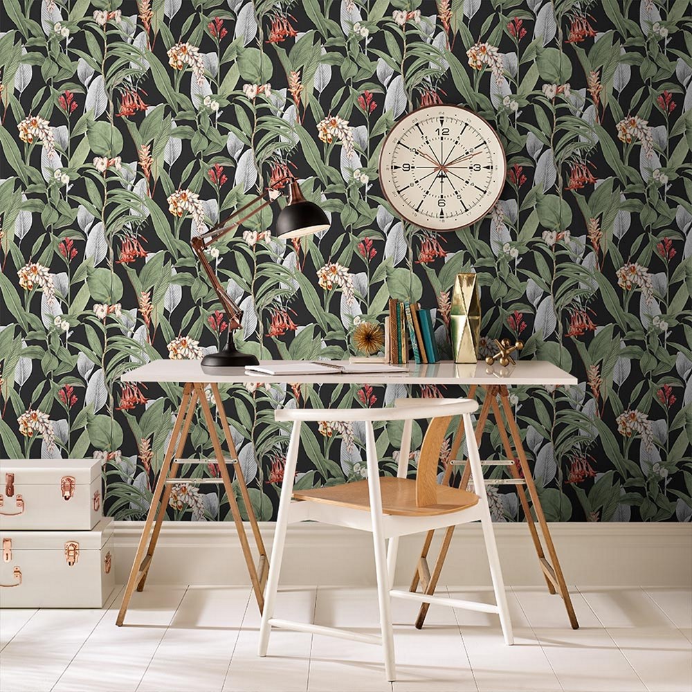 Botanical Wallpaper 103798 by Graham & Brown in Black